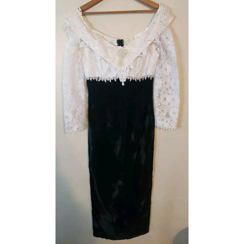 Vintage Speed Fashion 70s 80s Dress Formal Lace Size 5 Cottagecore Green Velvet